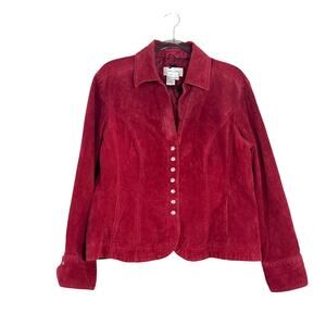Vintage 90s Y2K Live a Little Red Suede Leather Jacket Sz XL Snap Front Burgundy